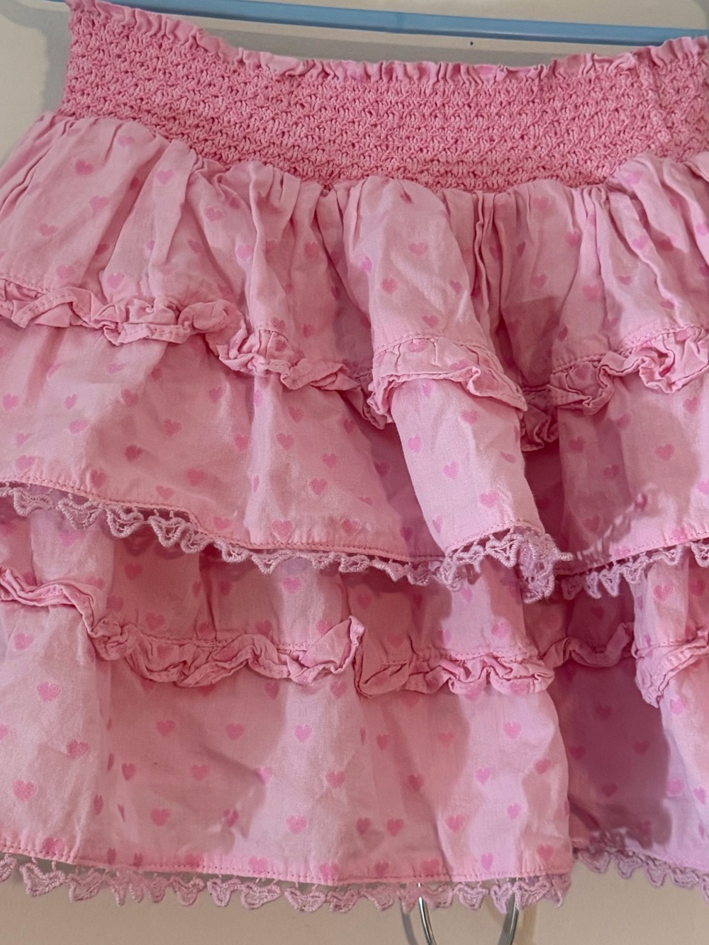 American Girl LoveShackFancy Pink Heart Tiered Ruffle Skirt Girls S 7/8 Cotton